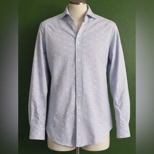 Tailorbyrd White and Pink Geometric Button-Down Shirt